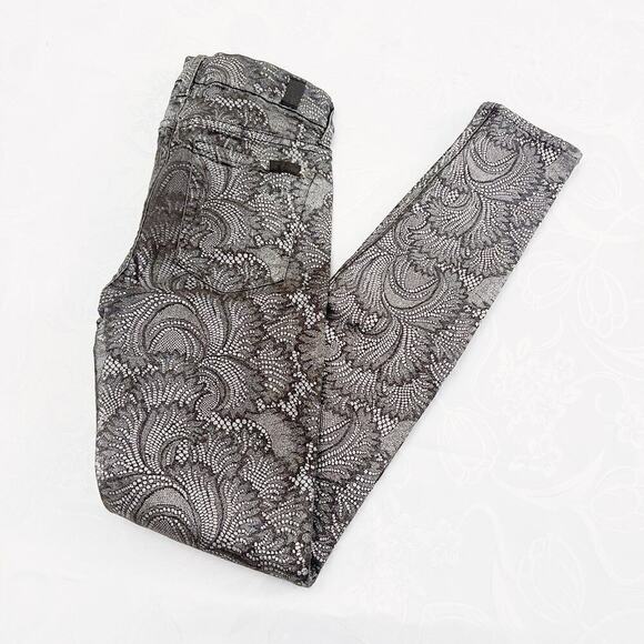 7 For All Mankind The Skinny Metallic Patterned Denim Jeans SZ25 - Picture 3 of 6